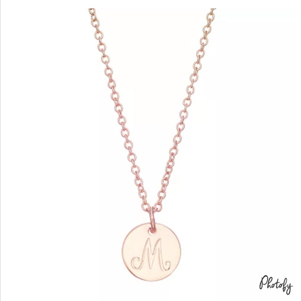 NWT Women's LC LAUREN CONRAD M Initial Monogram Rose Gold Circle Disc Necklace